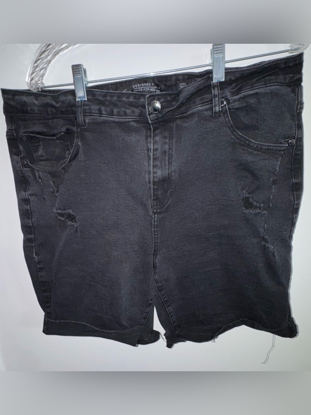 Black Denim Shorts - Distressed Cut